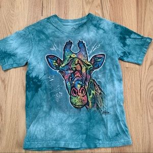 The Mountain Giraffe print tee shirt blue tie dye youth medium m teal aqua